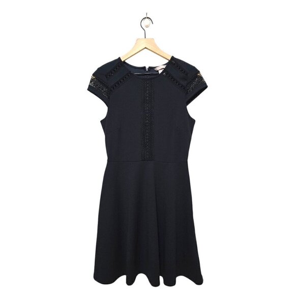 H&M Navy Jersey Crepe Cap Sleeve Lace Mini Dress Sz S - Picture 1 of 9